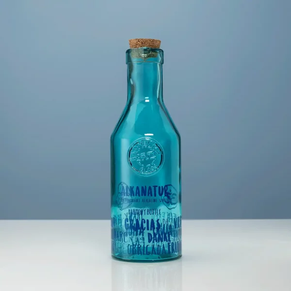 Botella de vidrio con tapón de corcho natural ecológico con tratamiento aséptico